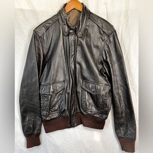 Vintage Goatskin Leather A2E GIE Flight Bomber Jacket Brown USA Large LL Bean